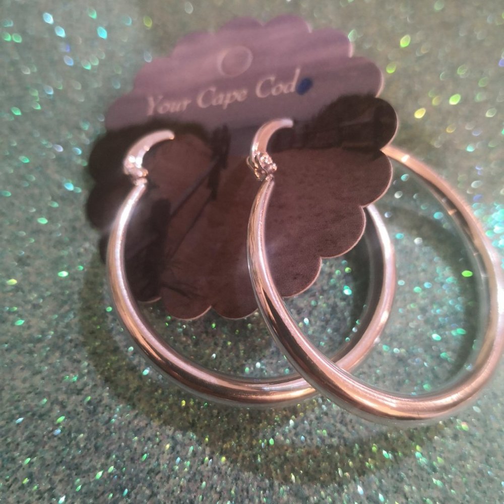 Etched Hoop Earrings  silver tone 35 mm